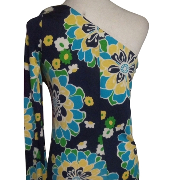 Lilly Pulitzer Twyla Print Floral Silk Cotton Blend One Shoulder Dress Sz Medium - Picture 4 of 7